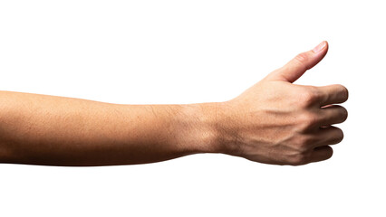 isolated of male hand holding something like a bottle or can.