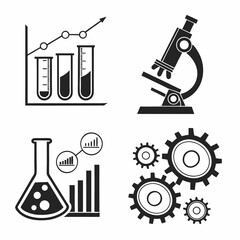 Science research growth charts lab equipment icons