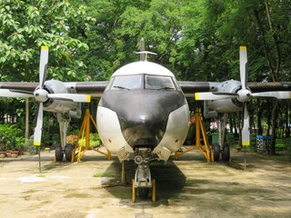 A Black and white propella plane in Yangon, Myanmar
