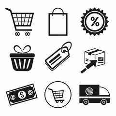 Professional shopping icons set, transparent background