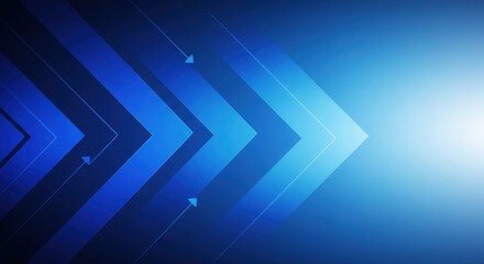 Obraz premium Abstract blue arrows pointing right with light gradient background design concept