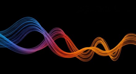 Abstract colorful wave lines on black background for modern design and art illustration
