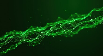 Abstract green network connection structure with glowing nodes and lines on dark backdrop
