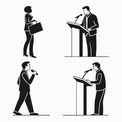 Business people speaking at podiums and carrying briefcase
