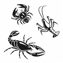 Professional crayfish crab lobster clipart set transparent background