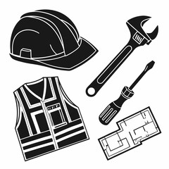 Professional construction icons set, transparent background
