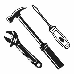 Professional tools hammer wrench screwdriver isolated cutout