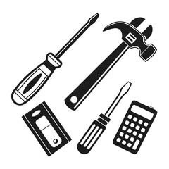 Professional tools icons set isolated on white background