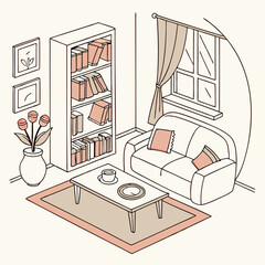 Cozy living room isometric illustration transparent background