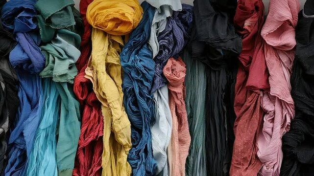 Colorful fabric scraps stacked vertically