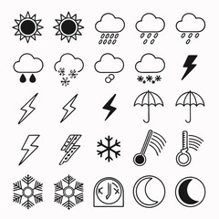Professional weather icons set, transparent background, clean cutout