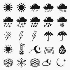 Weather icons set sun rain snow clouds