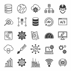 Professional hand drawn tech icons set isolated