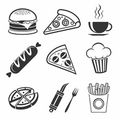 Delicious fast food icons set isolated on white