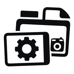 Gear, folder, camera silhouette icon pack design