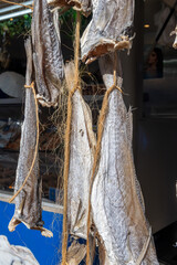 Dtied on air or salted stock fish on sea promenade in Oostende, Belgium