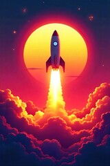 A soaring rocket ship against a vibrant sunset, symbolizing ambitious goals and reaching new heights Perfect for success, innovation, and futuristic concepts , rocket, growth