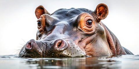 Fototapeta premium Fashion Photography: Hippopotamus Underwater Close-Up Headshot - Luxury Swimwear, Safari Chic, Wildlife Fashion