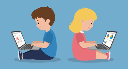 Two children using laptops in a digital activity illustration