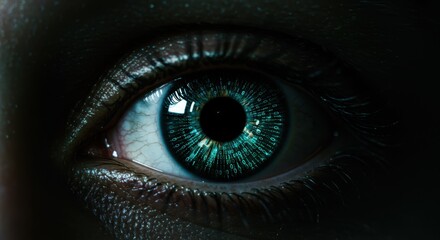 Fototapeta premium Close-up of a human eye with binary code reflecting in the iris for technology concept