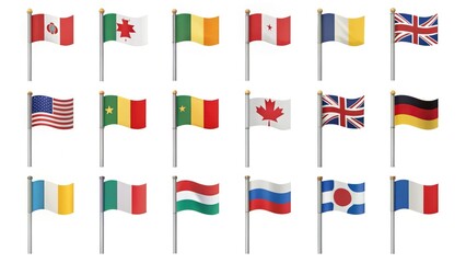 Flags Flat Lay Photography: 17 National Flags, Patriotic Still Life, Colorful Fabric, World Flags, Diverse Nations, Flag Set, International Symbols, Global Unity, Symbolic Imagery, Flatlay Photography