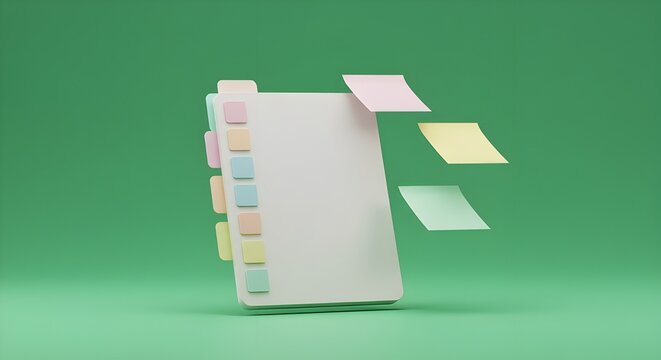 3D rendered notebook with sticky notes