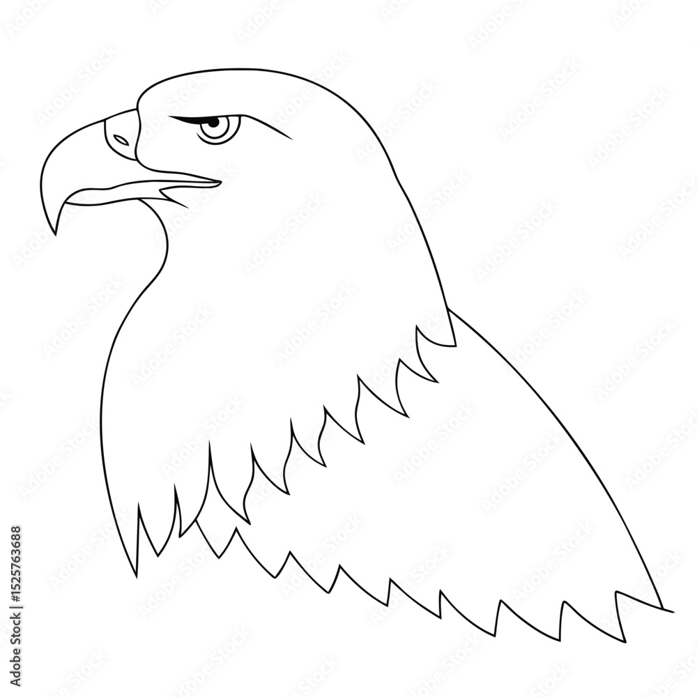 Poster simplified outline of a bald eagle head showing a detailed design with sharp lines.