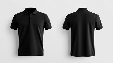 Men black polo shirt front and back view, Isolated blank front and back polo t-shirt for graphic design mock up