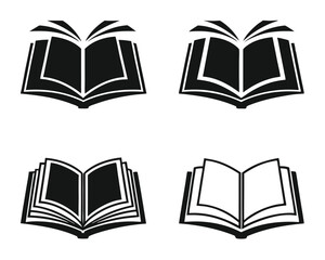 Simple open book illustrations showing literacy learning education and knowledge study symbols.