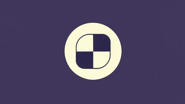 Abstract geometric design featuring a circular shape divided into quadrants against a purple background