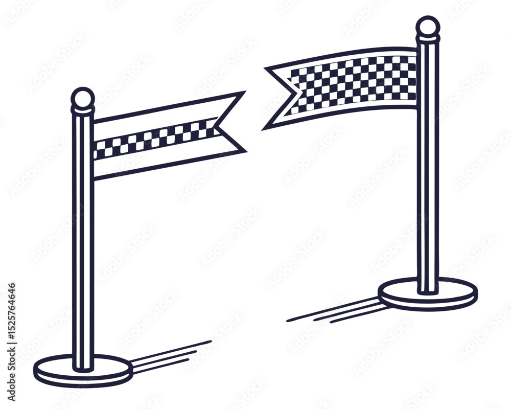 Aufkleber two race track flags with checkered patterns in a clean black and white line art design.