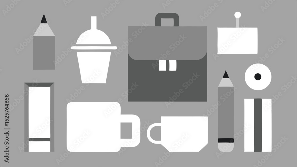 Aufkleber simple business and office icons collection isolated with transparency for versatile projects