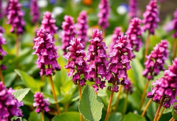 Obraz premium Close-up of vibrant pink and purple lungwort blossoms in a spring garden, outside, pretty