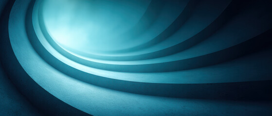 Abstract architectural visualization with curved blue layers