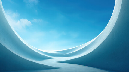 Abstract architectural design with smooth curves and blue sky