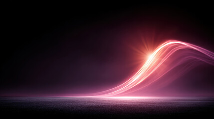 Abstract glowing wave with dynamic pink light on dark background