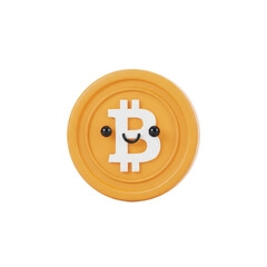 Fototapeta premium Cute Smiling Bitcoin Coin with Cartoon Face on White Background