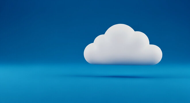 3D illustration of a white cloud on a blue background. Modern AI cloud computing big data concept
