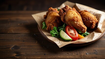 Fried chicken on wooden table