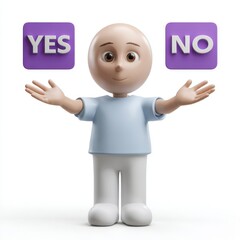Fototapeta premium 3d cartoon character presenting yes or no choice isolated on white background