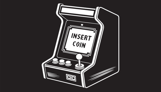 Retro Arcade Machine with "INSERT COIN" Message
