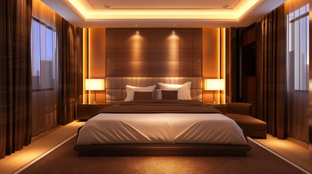 Luxury bedroom interior design warm tones and elegant ambiance