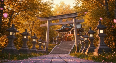 Autumnal Japanese Shrine Pathway