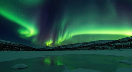 Naklejka premium Aurora Borealis over frozen lake