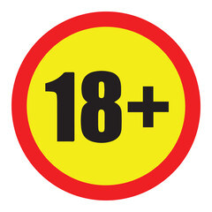 Obraz premium 18+ eighteen plus age restriction sign. Red circle with a yellow background and bold black text indicating content is suitable for adults over eighteen years old