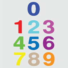 numbers, Colorful Numbers 0-9 on a Light Gray Background