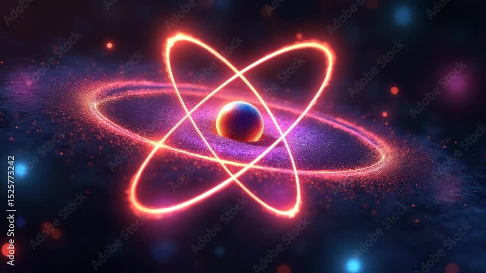 Aufkleber abstract atom design with glowing particles in space.