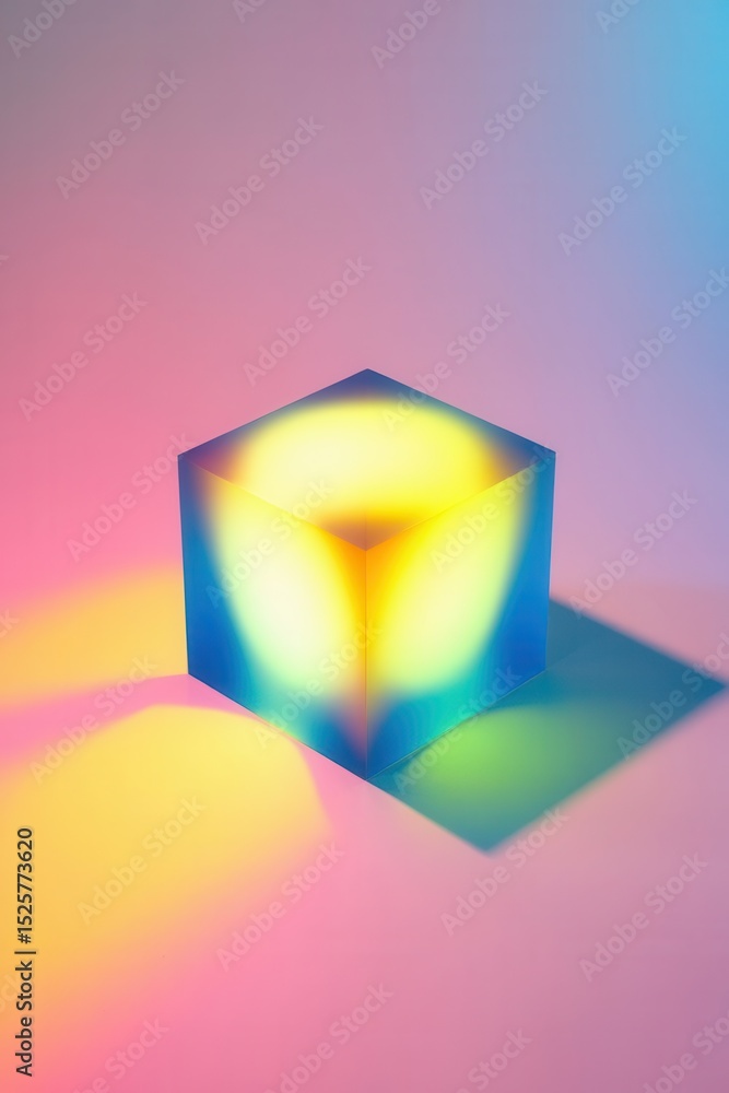 Aufkleber illuminated cube with ethereal glow creating soft shadows on pastel background
