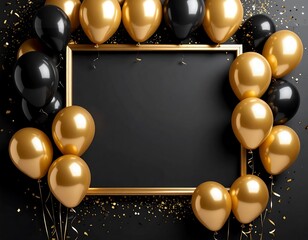 Golden and black balloons frame