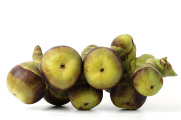 Young Borassus fruits in bunches. isolated on white background.